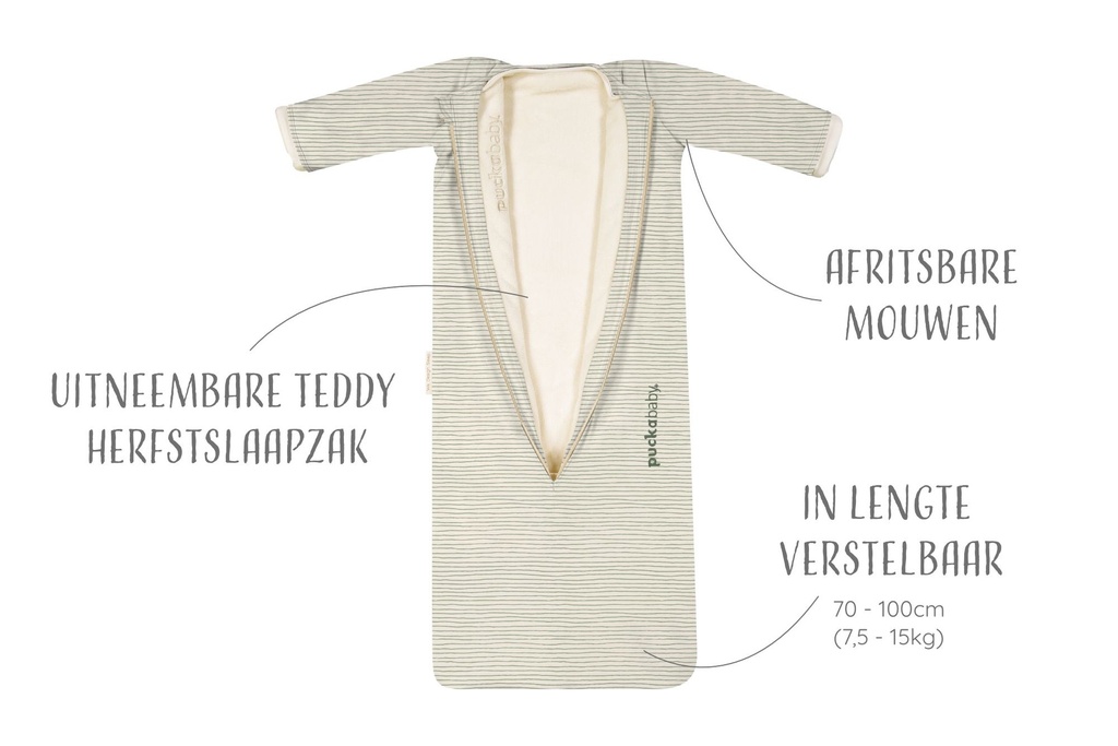 Baby/peuterslaapzak, 4 seizoenen, Green Stripes, 6m-2,5j, 70-100cm, TOG 0.25 - 2.5