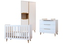 Pericles 3-delige babykamer (bed L 120 x B 60 cm + commode + kast met 3 deuren) Boho White