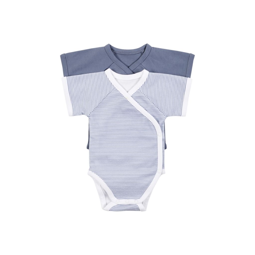 Dreambee Body met overslag en korte mouwen Essentials streepjes blauw - 2 stuks