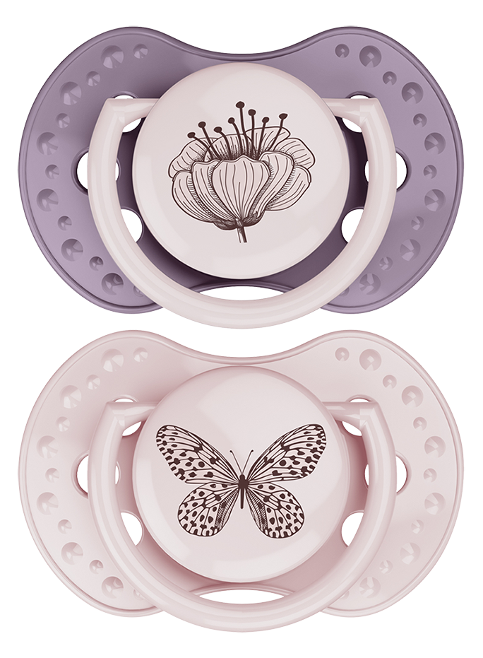 Difrax Fopspeen + 0 maanden LOVI Dynamic Botanic Purple/Pink - 2 stuks 
