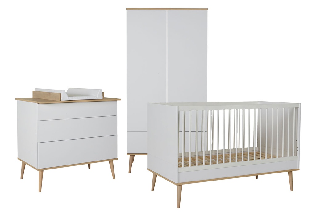 Quax 3-delige babykamer (bed L 120 x B 60 cm + commode + kast met 2 deuren) Flow White