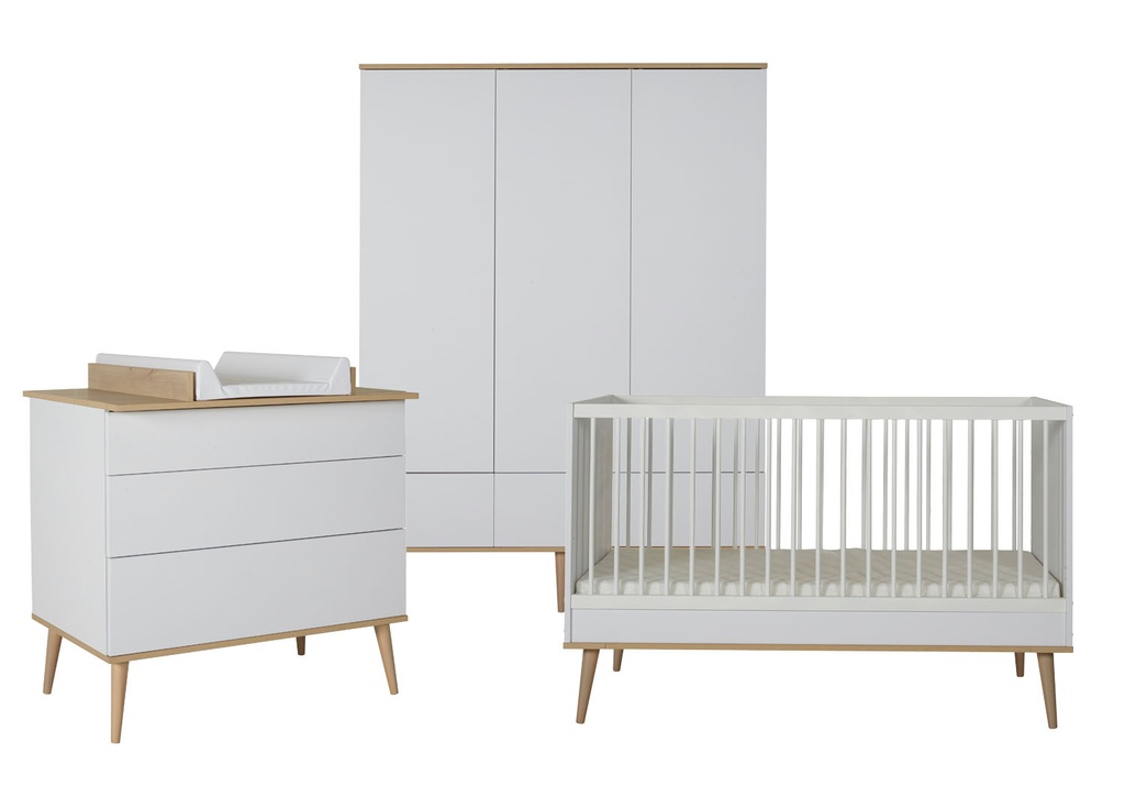 Quax 3-delige babykamer (bed L 120 x B 60 cm + commode + kast met 3 deuren) Flow White