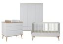 Quax Chambre de bébé 3 pièces (lit L 120 x Lg 60 cm + commode + armoire 3 portes) Flow White