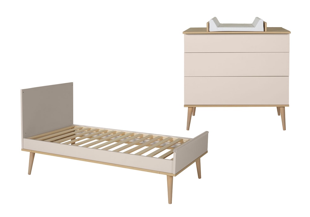 Quax 2-delige babykamer (meegroeibed L 140 x B 70 cm + commode) Flow Clay