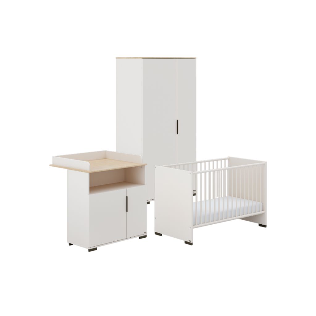 Yuny Chambre de bébé 3 pièces (lit L 120 x Lg 60 cm + commode + armoire 2 portes) Suzie 