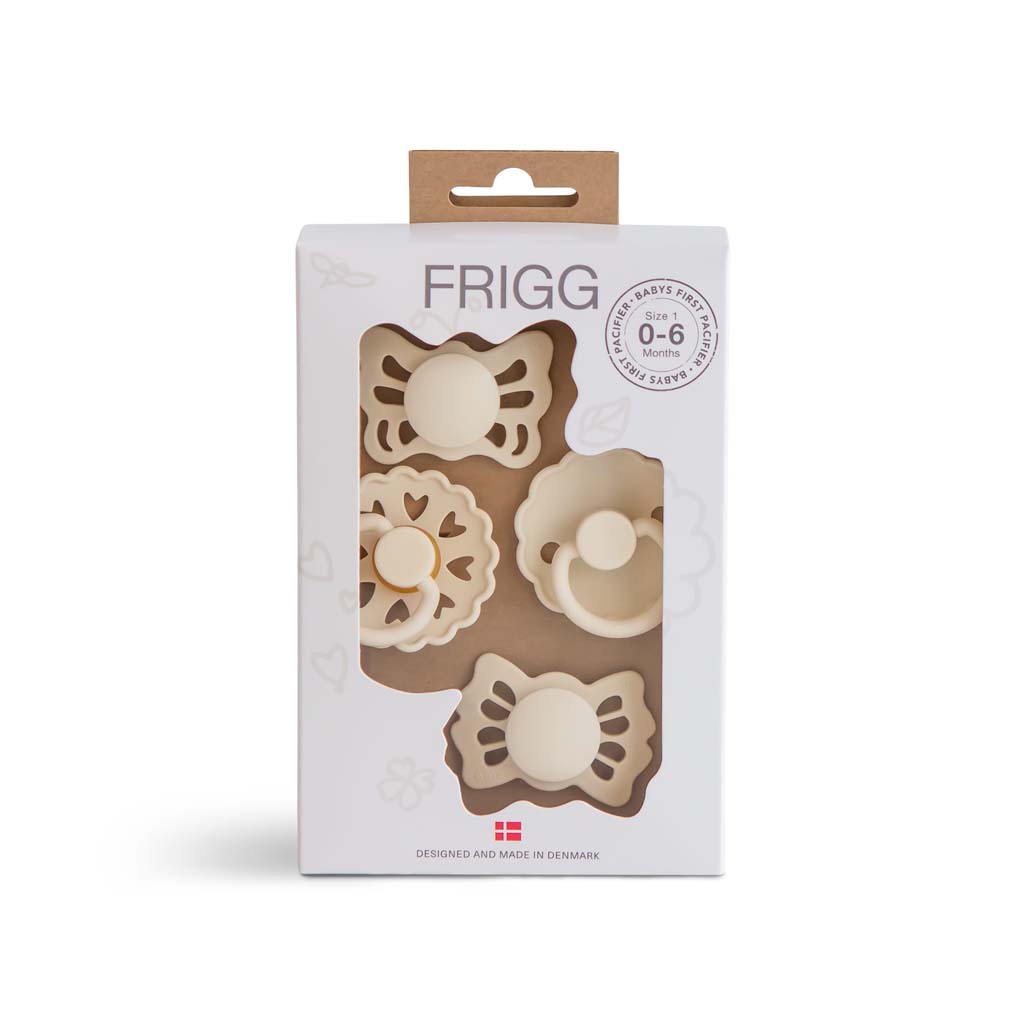 FRIGG Sucette 0 - 6 mois Baby’s First pacifier​ - Floral Heart Cream - 4 pièces