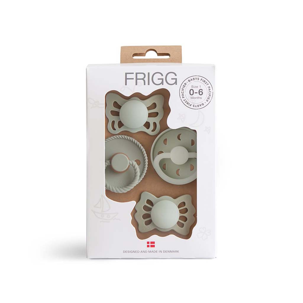 FRIGG Sucette 0 - 6 mois Baby’s First pacifier​ - Moonlight Sailing Sage - 4 pièces