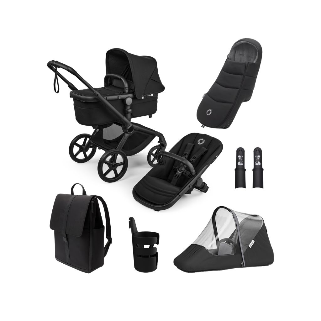 Bugaboo Poussette Fox 5 Renew + nacelle + chancelière + adapteurs + sac à langer + porte-gobelet + habillage pluie Heritage black