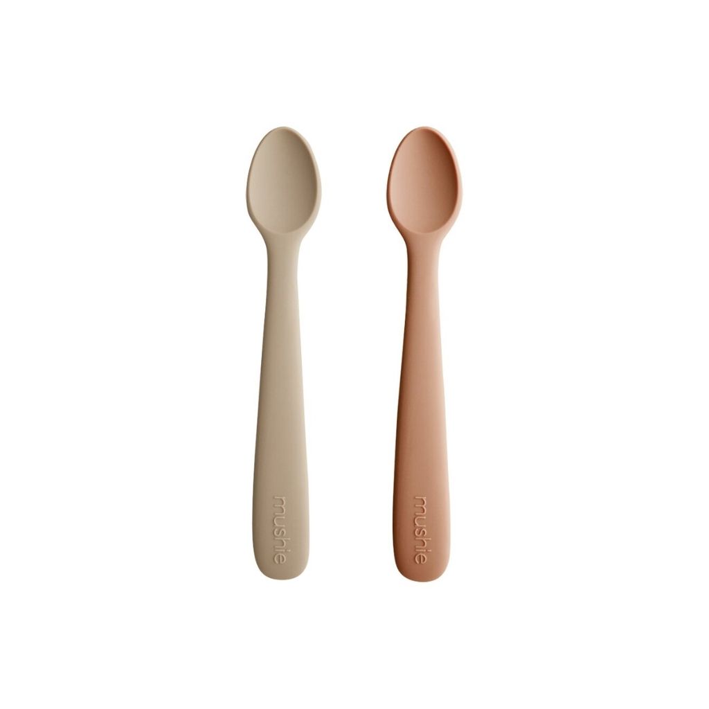 Mushie Cuillère en silicone Blush/Shifting Sand - 2 pièces