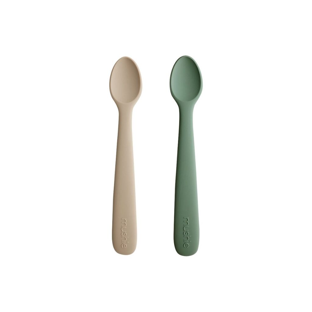 Mushie Cuillère en silicone Cambridge Blue/Shifting Sand - 2 pièces
