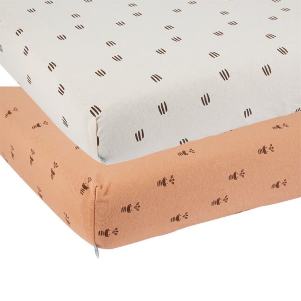 Dreambee Hoeslaken voor bed Flo ecru/terracotta katoen - 2 stuks