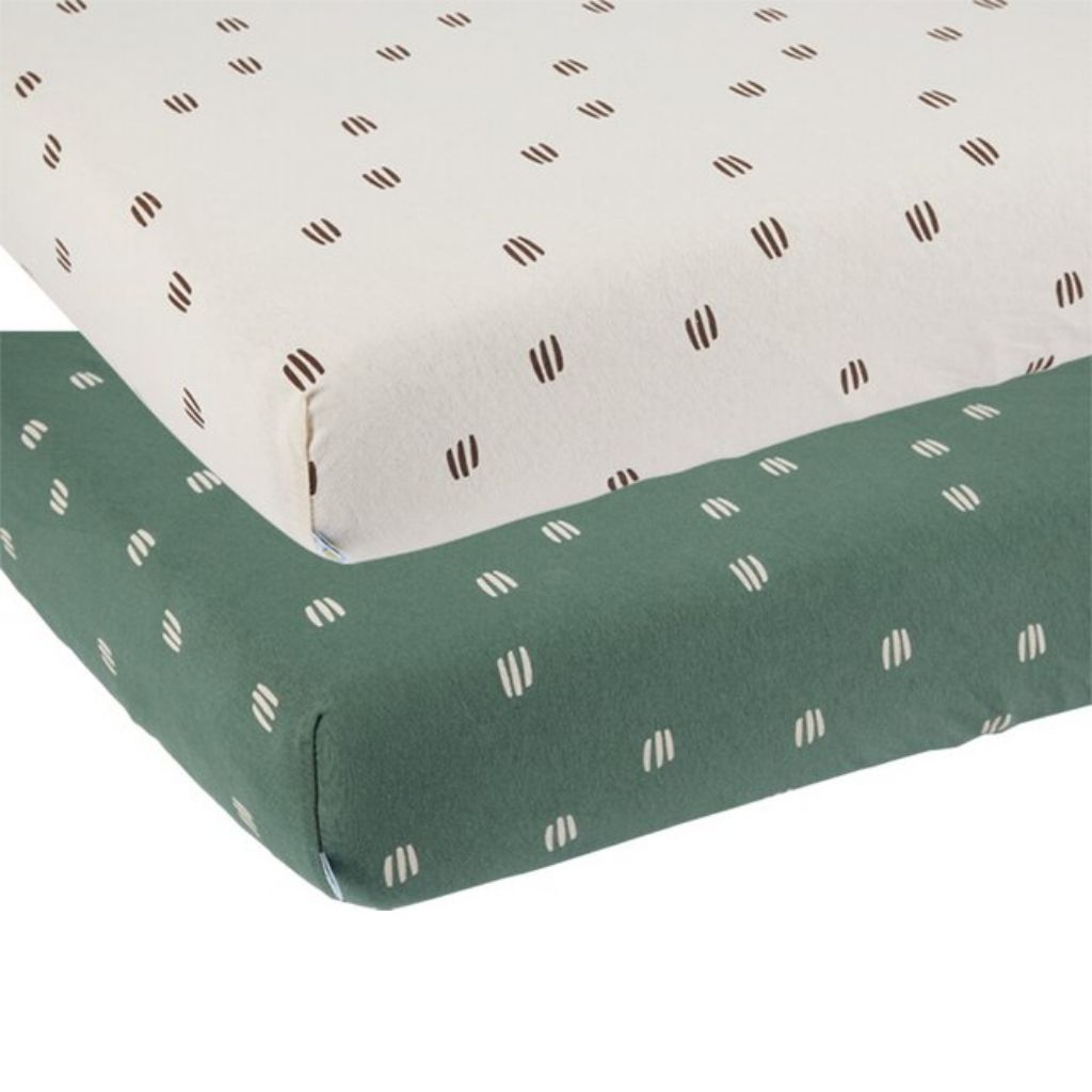 Dreambee Hoeslaken voor bed Flo groen/ecru katoen - 2 stuks