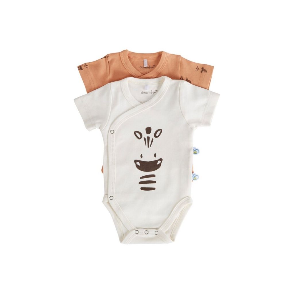 Dreambee Body met overslag en korte mouwen Flo ecru/terracotta - 2 stuks