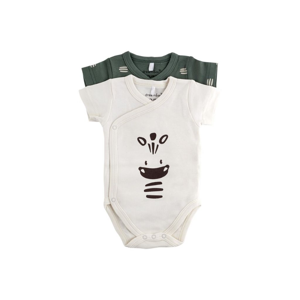 Dreambee Body met overslag en korte mouwen Flo ecru/groen - 2 stuks