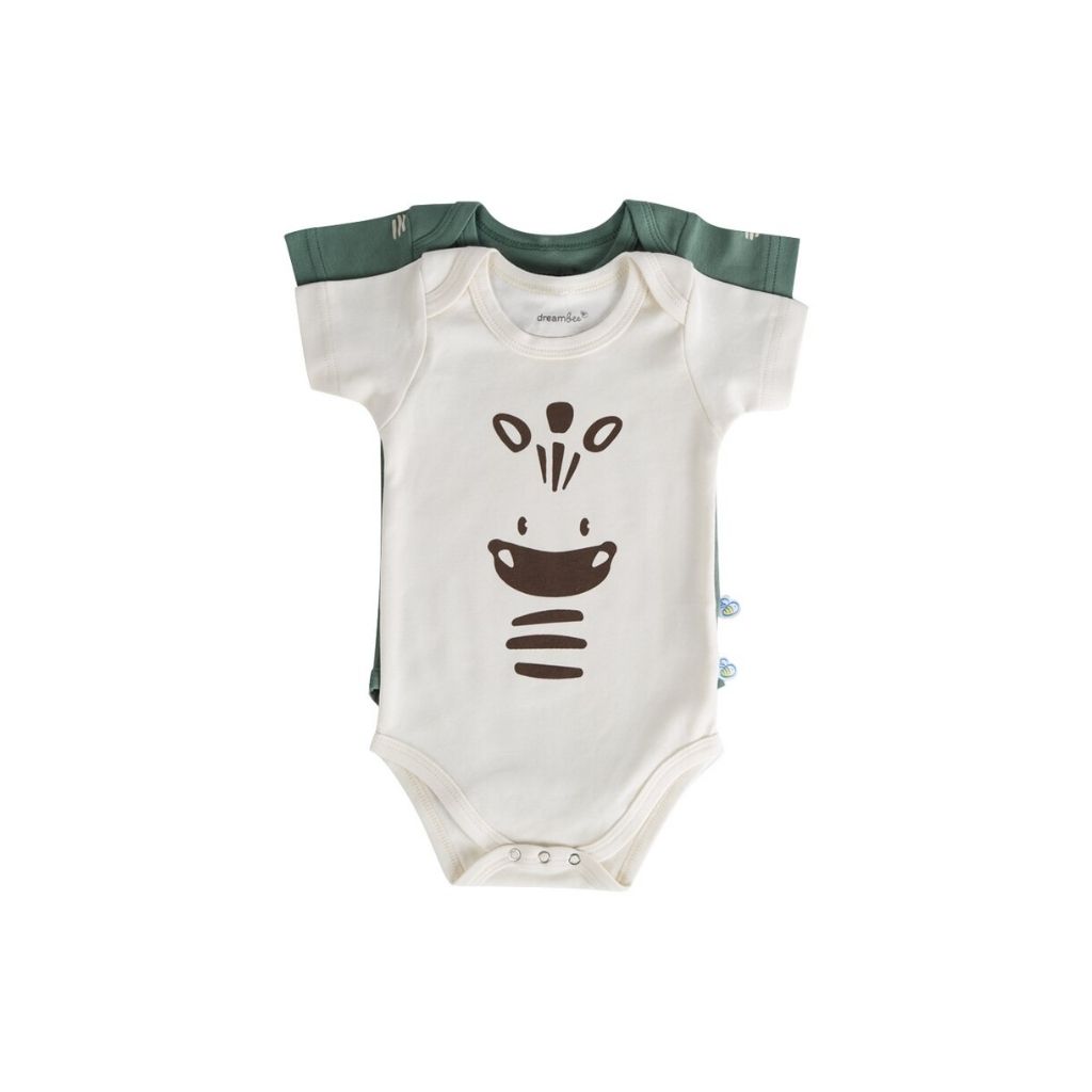Dreambee Body met korte mouwen Flo ecru/groen - 2 stuks