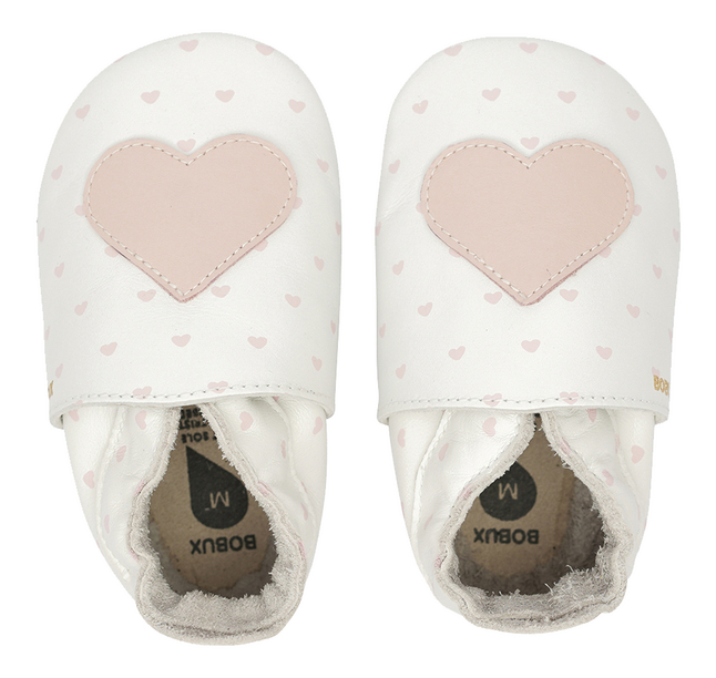 Bobux Chaussons White With Blossom Hearts blanc