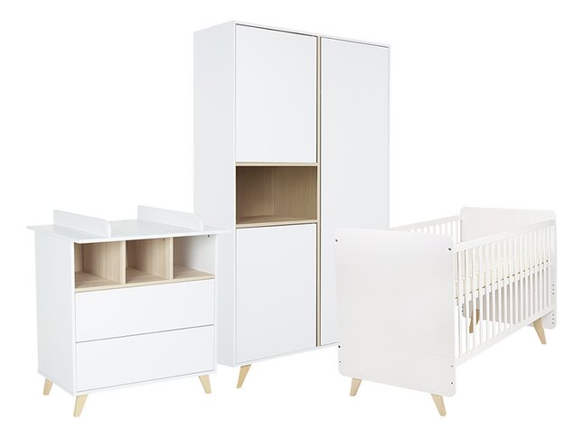 Quax 3-delige babykamer (bed + commode + kast met 2 deuren) Loft White