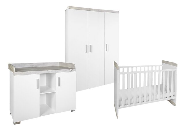 Transland 3-delige babykamer (meegroeibed + commode + kast met 3 deuren) Alisa