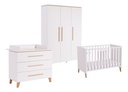 Transland 3-delige babykamer (bed + commode + kast met 3 deuren) Steffi wit
