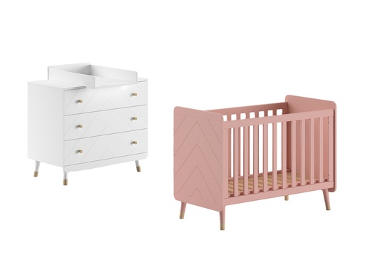 [27865301] Jaxx Chambre de bébé 2 pièces (lit + commode) Billy Rose Terra/blanc