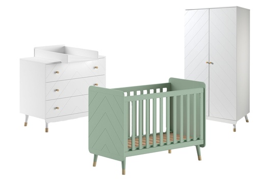 [27865701] Jaxx 3-delige babykamer (bed + commode + kast met 2 deuren) Billy groen/wit