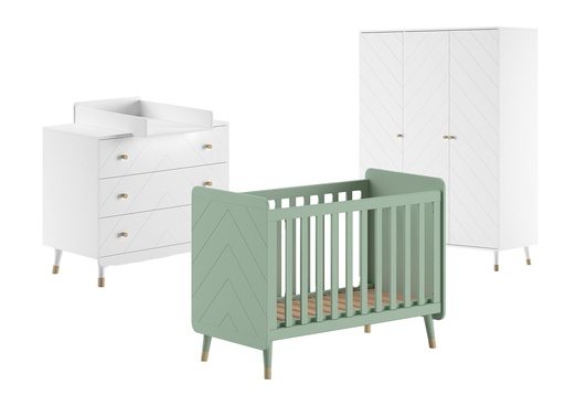 [27865801] Jaxx 3-delige babykamer (bed + commode + kast met 3 deuren) Billy groen/wit