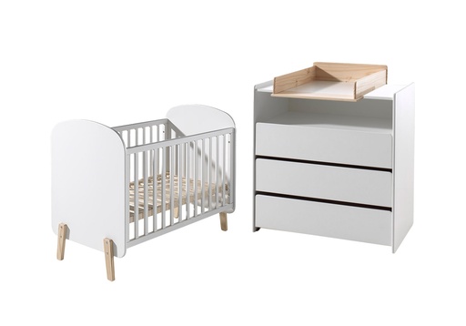 [27867001] Jaxx 2-delige babykamer (bed + commode met verlengstuk) Kiddy wit