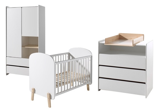 [27867101] Jaxx 3-delige babykamer (bed + commode met verlengstuk + kast met 2 deuren) Kiddy wit