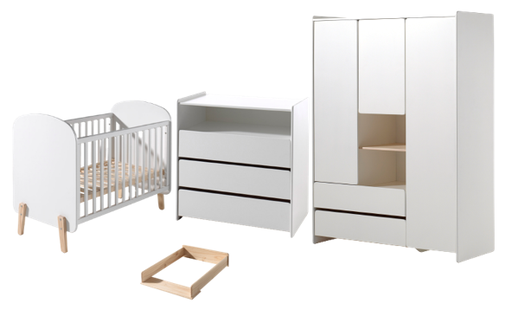 [27867201] Jaxx 3-delige babykamer (bed + commmode met verlengstuk + kast met 3 deuren) Kiddy wit