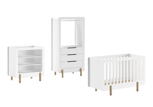 [27868201] Jaxx 3-delige babykamer (bed L 120 x B 60 cm + luiertafel + kast met 3 laden) Smile wit