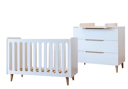 [28067001] Pericles 2-delige babykamer (bed L 120 x B 60 cm + commode) Boho White