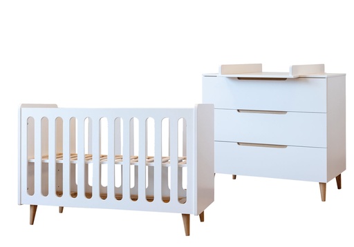[28067301] Pericles 2-delige babykamer (bed L 140 x B 70 cm + commode) Boho White