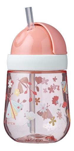 [16555401] Little Dutch Drinkfles met rietje Mepal Flowers & Butterflies Mio 300 ml roze