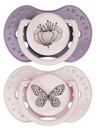 [28330601] Difrax Sucette + 0 mois LOVI Dynamic Botanic Purple/Pink - 2 pièces