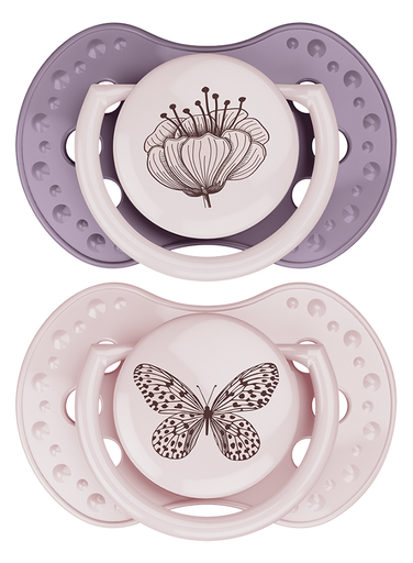 [28331401] Difrax Fopspeen + 3 maanden LOVI Dynamic Botanic Pink/Purple - 2 stuks