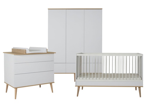 [28701801] Quax Chambre de bébé 3 pièces (lit L 120 x Lg 60 cm + commode + armoire 3 portes) Flow White