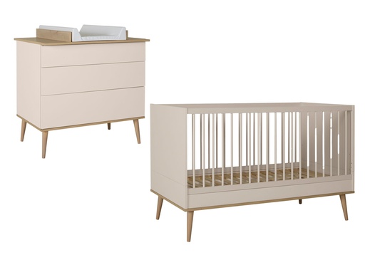 [28702801] Quax 2-delige babykamer (bed L 120 x B 60 cm+ commode) Flow Clay