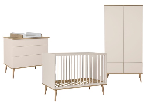 [28703001] Quax Chambre de bébé 3 pièces (lit L 120 x Lg 60 cm + commode + armoire 2 portes) Flow Clay