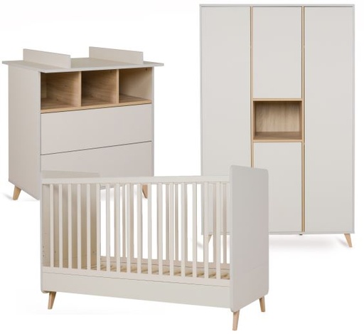 [28703901] Quax 3-delige babykamer (bed + commode met verlengstuk + kast 3 deuren) Loft Clay 