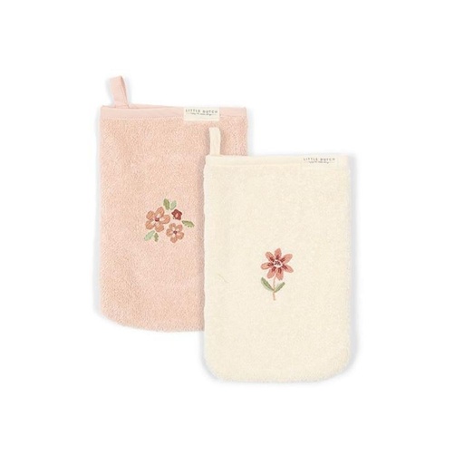 [29790701] Little Dutch Washandje geborduurd Fairy Garden roze/beige B 14 x L 21 cm - 2 stuks