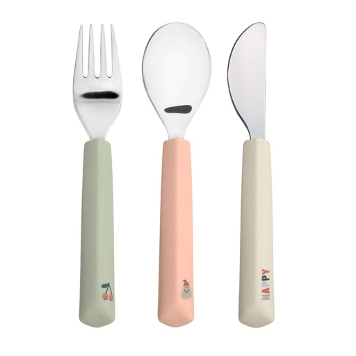 [30167201] Lässig Fourchette, cuillère et couteau en silicone Happy Fruits Cherry