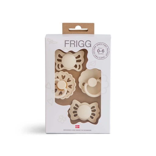 [30394101] FRIGG Fopspeen 0 - 6 maanden Baby’s First pacifier​ - Floral Heart Cream - 4 stuks