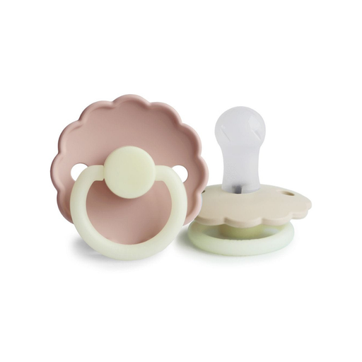 [30713701] FRIGG Fopspeen 0 - 6 maanden Daisy Night Silicone Cream/Blush - 2 stuks