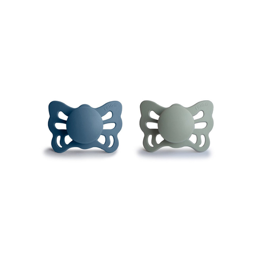 [30714301] FRIGG Fopspeen + 0 maanden Butterfly silicone Ocean view/Sage - 2 stuks