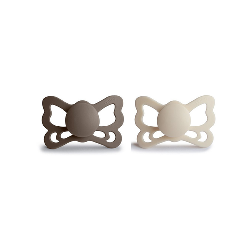 [30714601] FRIGG Sucette + 6 mois Butterfly silicone Portobello/Cream - 2 pièces