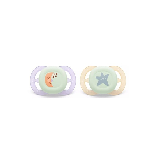 [30916201] Philips AVENT Fopspeen + 0 maanden Ultra Start Night Mix munt/blauw, lila/perzik - 2 stuks