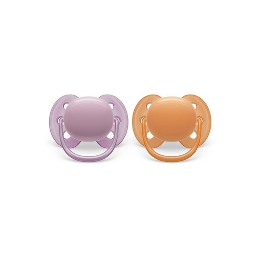[30918501] Philips AVENT Sucette 6 - 18 mois Ultra Soft lilas, orange - 2 pièces