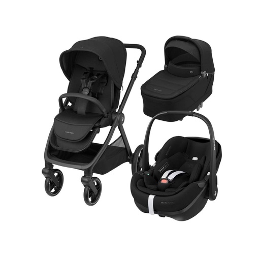 [31265901] Maxi-Cosi Poussette 5 in 1 Oxford Twillic Black + nacelle Sense + adaptateurs + siège-auto Pebble 360 pro 2 + base Familyfix 360 Pro