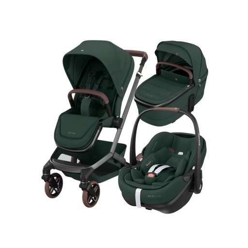 [31266501] Maxi-Cosi Poussette 4 in 1 Oxford Twillic Green + nacelle + siège-auto Pebble 360 pro 2 + base Familyfix 360 Pro