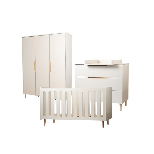 [31450801] Pericles Chambre de bébé 3 pièces (lit L 120 x Lg 60 cm + commode avec rallonge + armoire 3 portes) Nomad Dune Beige